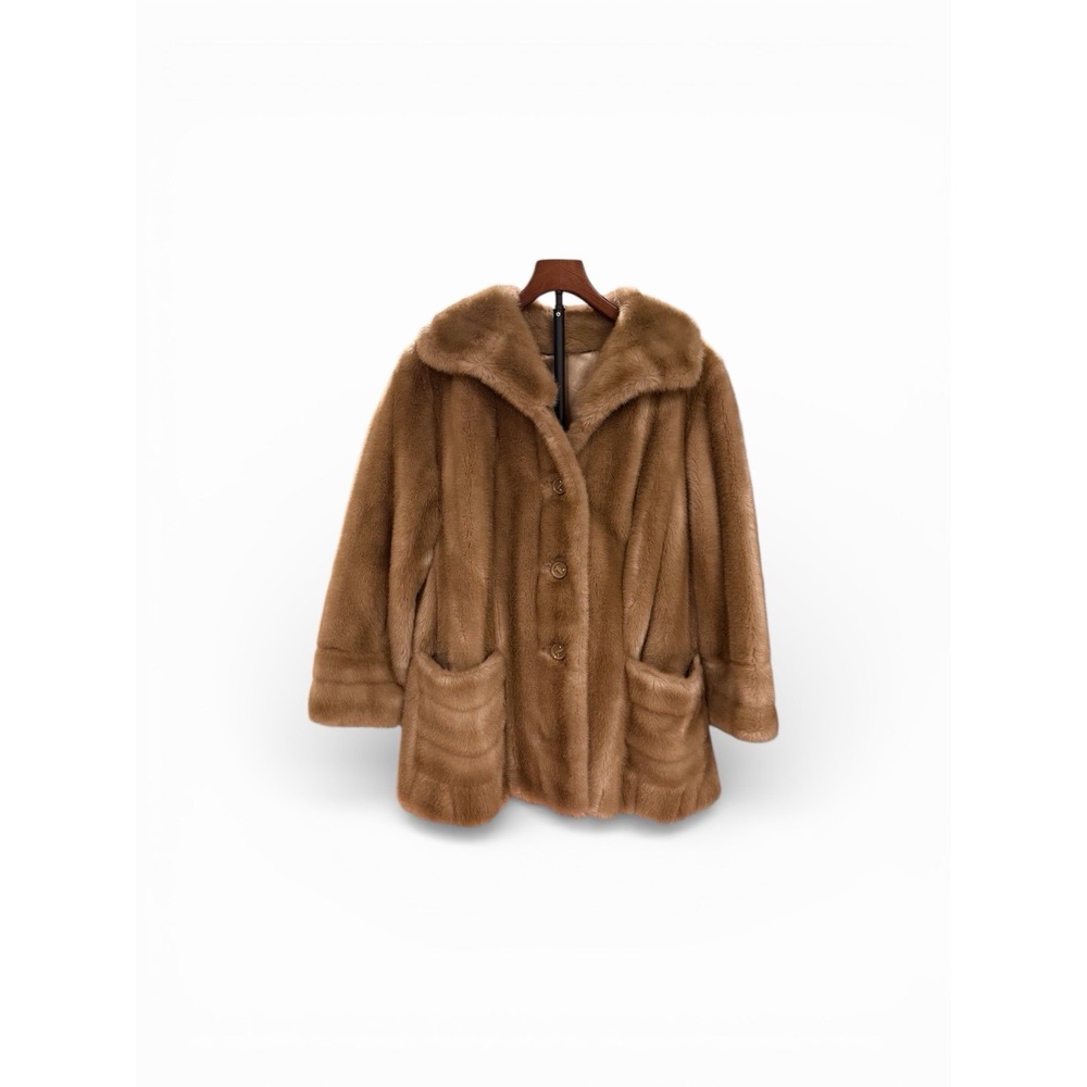 Vtg Mincara Russel Taylor Lovely Faux Fur Coat Vintage Mink fake tan brown sz M